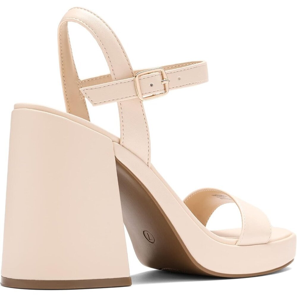 Women's Nude High Open Toe Chunky Ankle Strap Stylish Sandal Comfort Heel Shoe - Picture 5 of 6